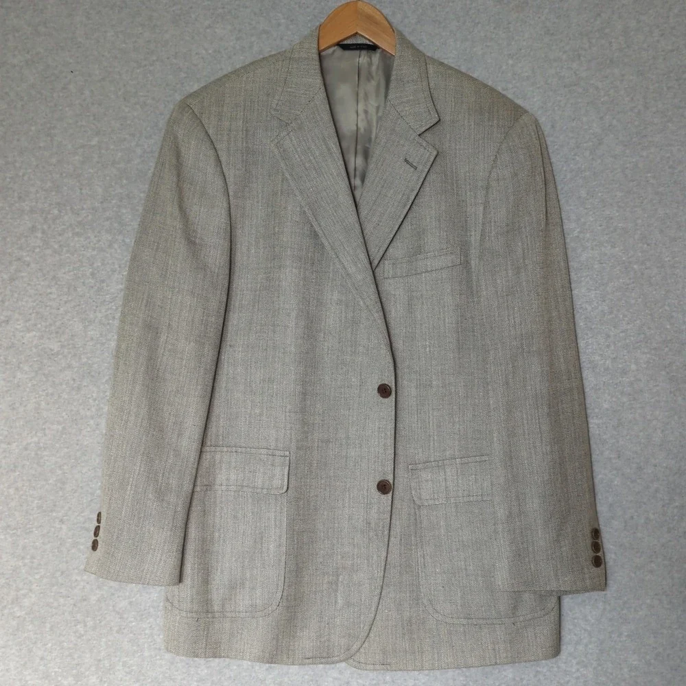 Brooks Brothers Sport Coat Blazer Mens 43R Light Gray Silk Linen Wool Italy Made